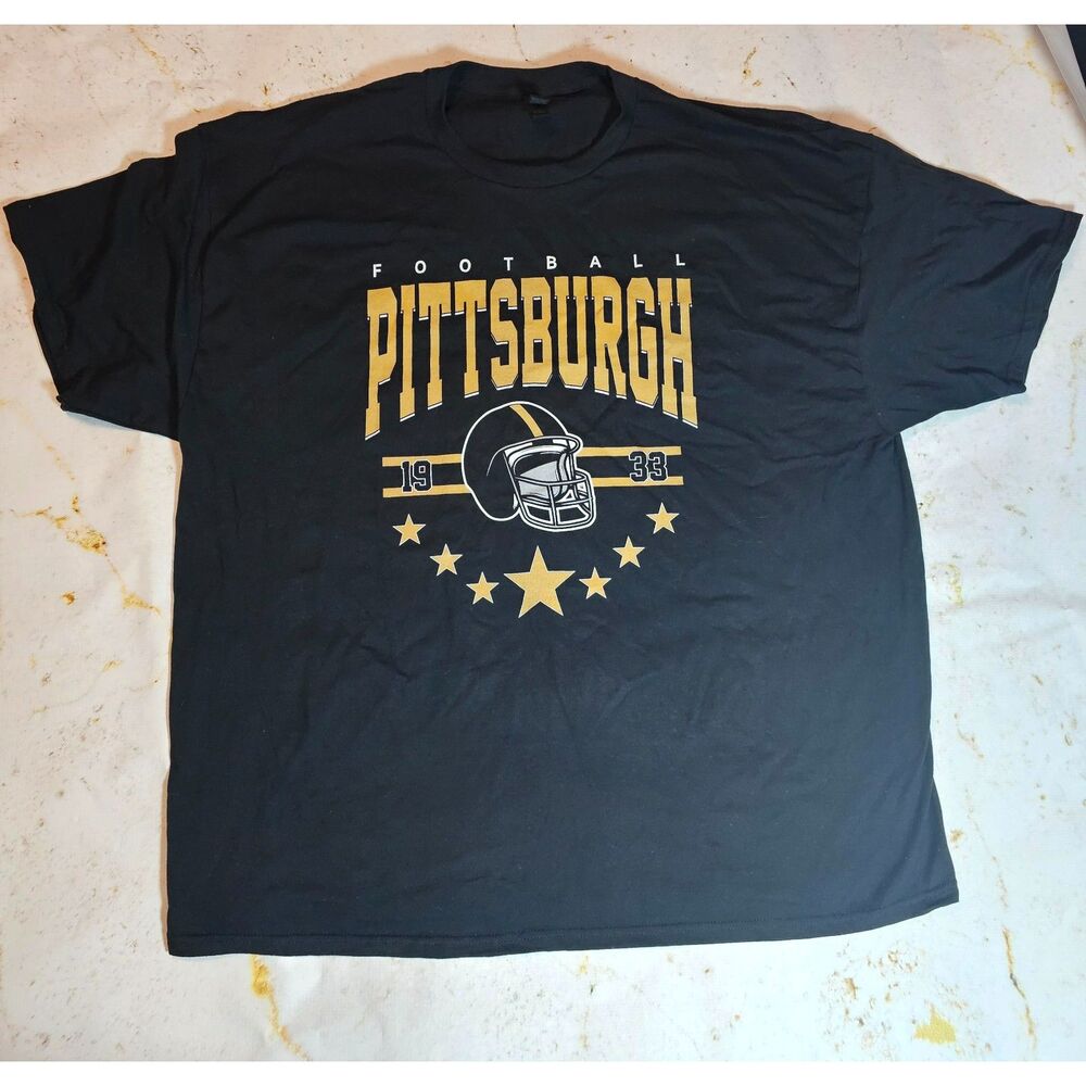 Pittsburgh Football T-Shirt Mens 3XL Black Gold Graphic Tee Gildan Heavy Cotton